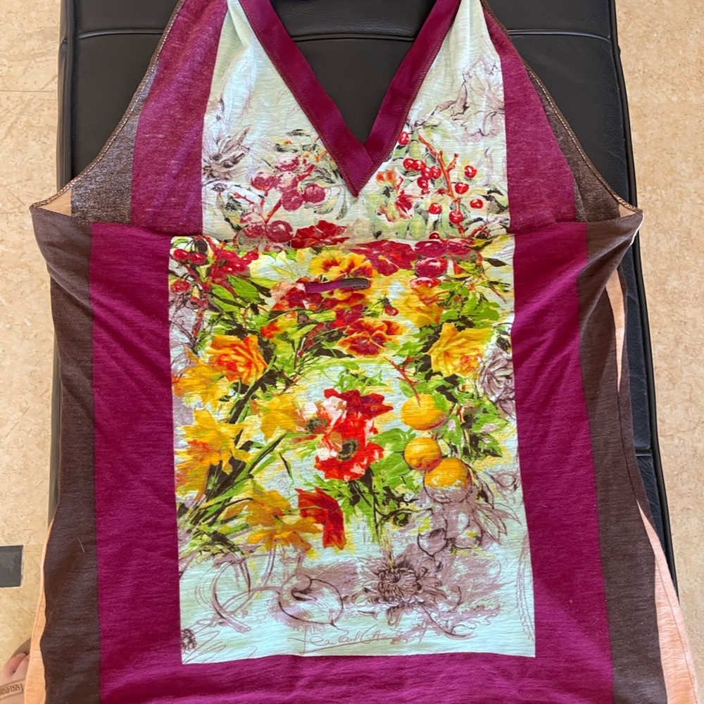 Vintage JPG Floral Halter Top with Burgundy Accents - Picture 4 of 11